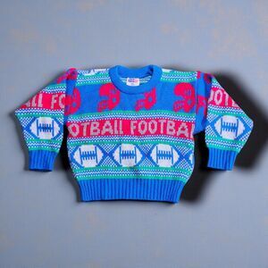 Vintage Popsicle Football Sweater Kids 2T 90s Knit Sports Pullover Blue Red